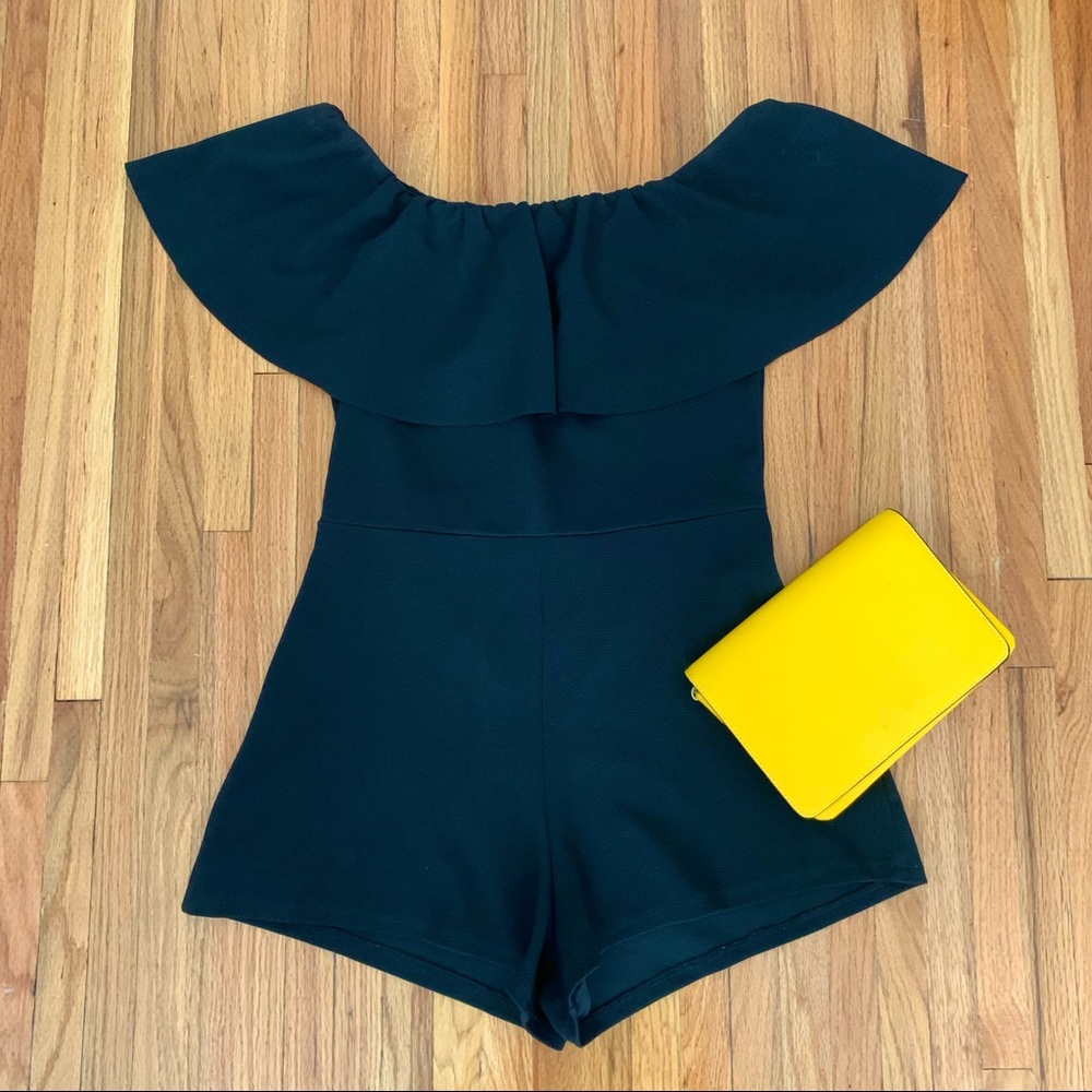 Off the Shoulder Short Romper in Black